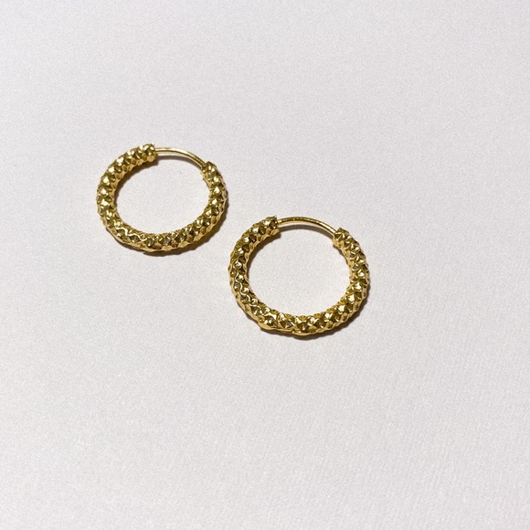 18k Gold Plated Hammered Hoops - Picture 2 of 3